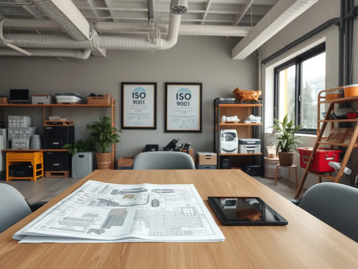 野人景观办公室内展示ISO 9001质量管理体系认证证书的场景